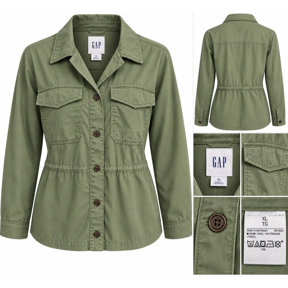 Gap Utility Military Jacket Women XL Olive Green Tencel Lyocell Drawstring